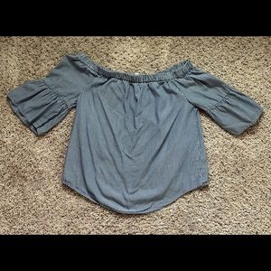 Blue and white striped off the shoulder top size Medium